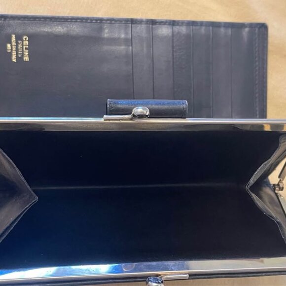 Vintage CÉLINE Wallet Women Black Bi-Fold Kiss Lock in Leather - Picture 3 of 8